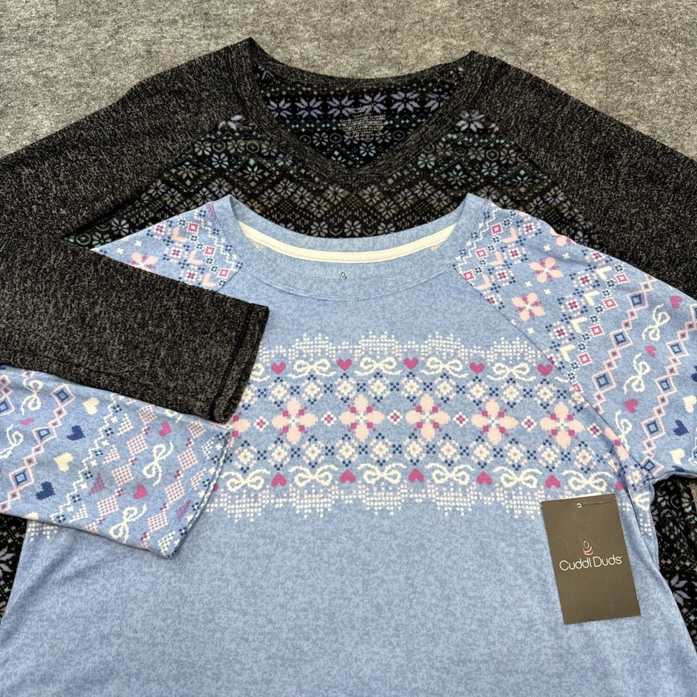 NEW Cuddl Duds pajama lot bundle of 2 pajama tops women's medium fair isle cozy